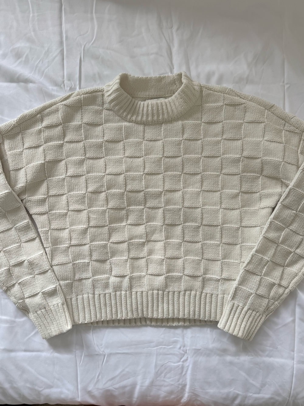 Abercrombie & Fitch Cream Checkerboard Textured Knit Mock Neck Sweater Size XXS